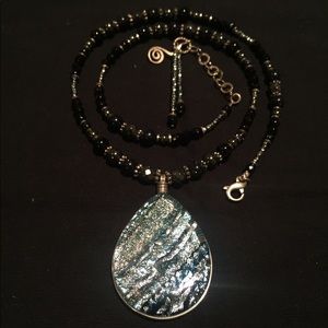 Hematite & Onyx Necklace w/ Dichroic Glass